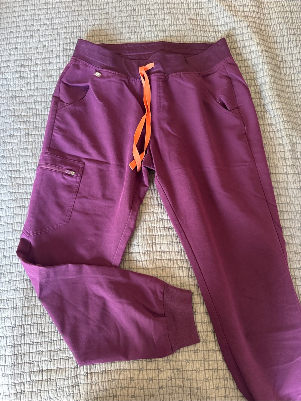 Figs Women's Jogger Track Pants in Plum with Orange Drawstring